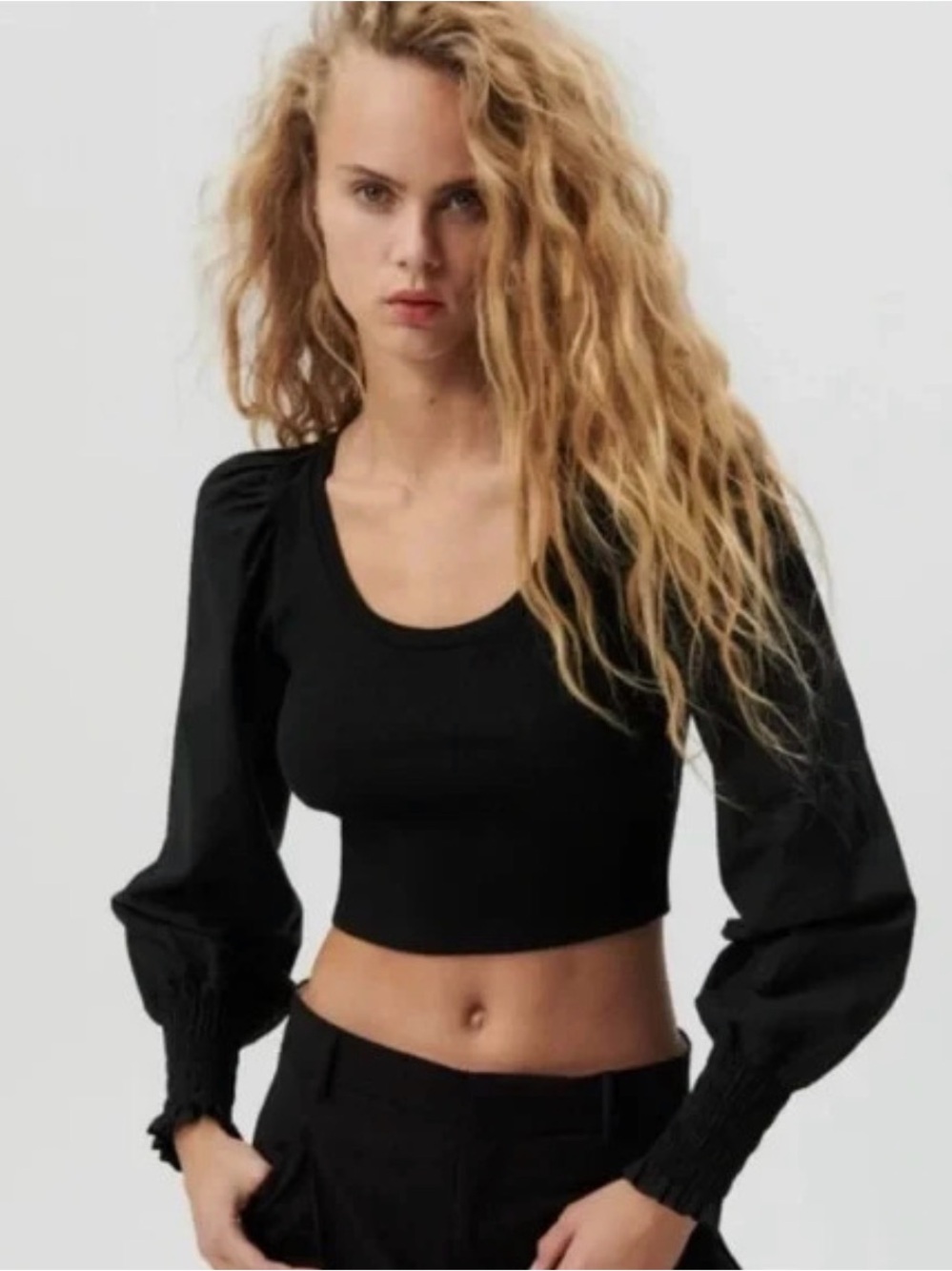 Zara Puff Sleeve Crop Top Black